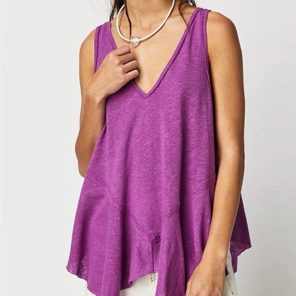 We The Free Free People Rosie drop waist tank Vibrant Purple V-Neck Size Large - Picture 1 of 16
